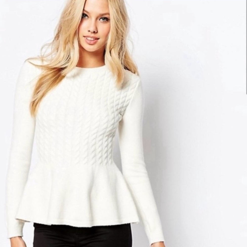 Ted Baker Women's Lislie Pleated Ribbed Sweater Ivory Cable Knit Top Sz US 4